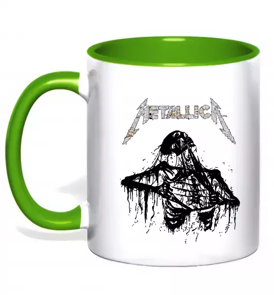 Чашка з кольоровою ручкою Metallica Skeleton Зелений фото