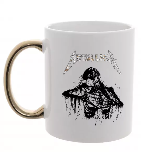 Чашка з кольоровою ручкою Metallica Skeleton Золото фото