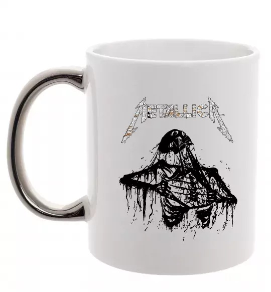 Чашка з кольоровою ручкою Metallica Skeleton Срібло фото