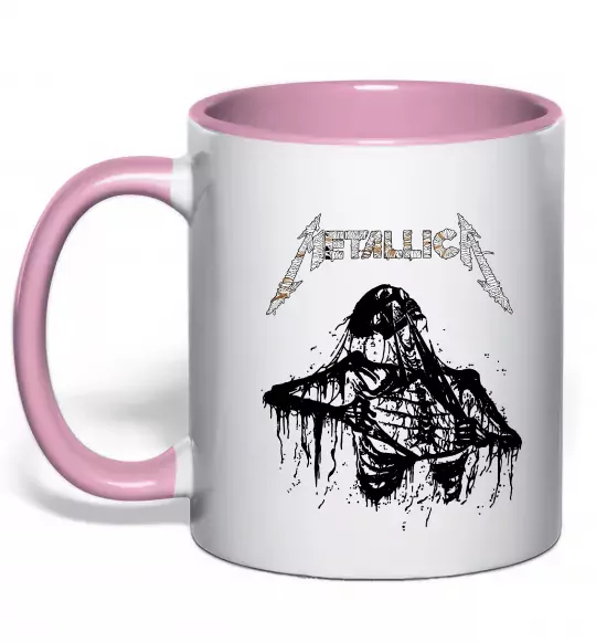 Чашка з кольоровою ручкою Metallica Skeleton Ніжно рожевий фото