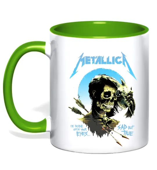 Чашка с цветной ручкой Metallica sad but true Лаймовый фото