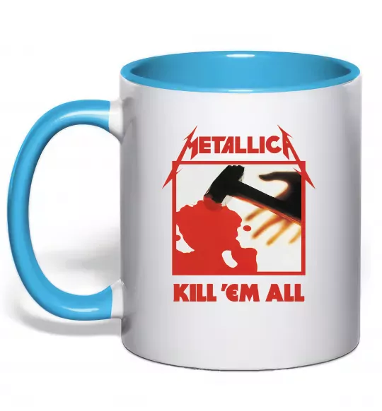 Чашка с цветной ручкой Металіка Kill em all Голубой фото
