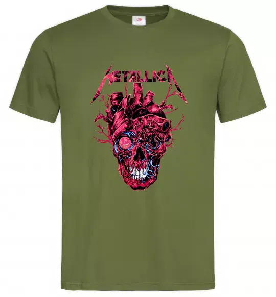 Мужская футболка Metallica heart skull Оливковый фото