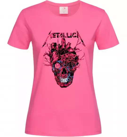 Жіноча футболка Metallica heart skull Яскраво-рожевий фото