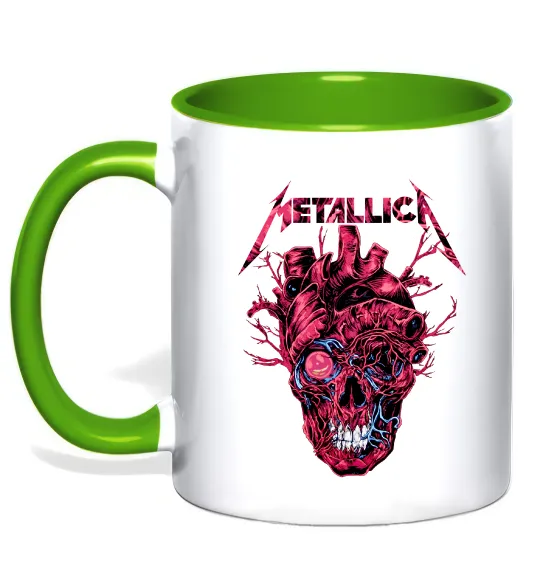 Чашка с цветной ручкой Metallica heart skull Лаймовый фото