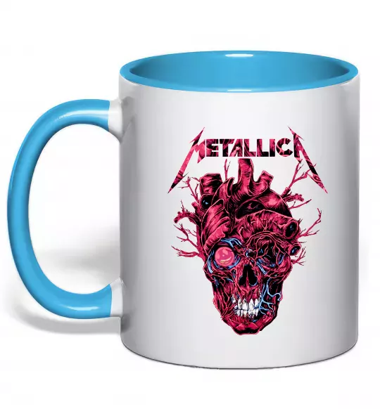Чашка с цветной ручкой Metallica heart skull Голубой фото