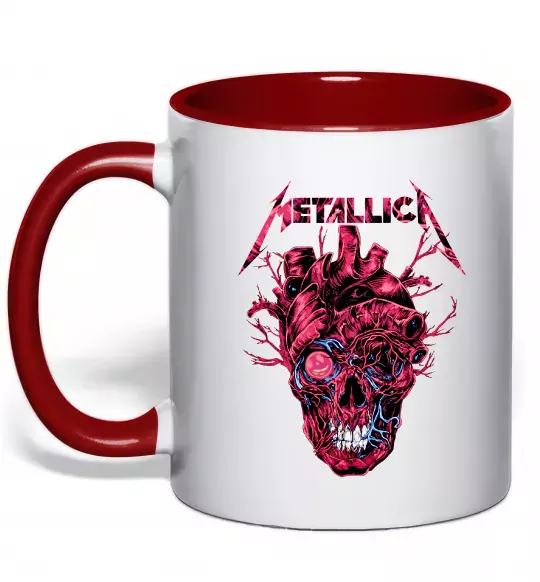 Чашка с цветной ручкой Metallica heart skull Красный фото