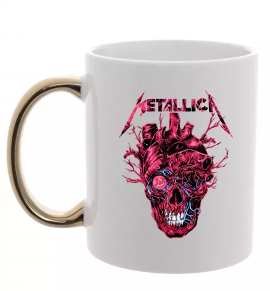 Чашка с цветной ручкой Metallica heart skull Золото фото