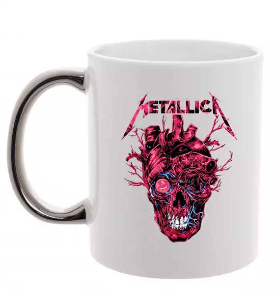 Чашка с цветной ручкой Metallica heart skull Серебро фото