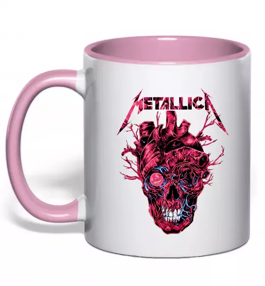 Чашка с цветной ручкой Metallica heart skull Нежно розовый фото