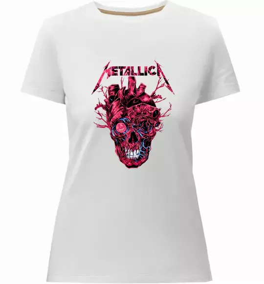 Жіноча преміум футболка Metallica heart skull Білий фото