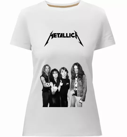 Женская премиум футболка Металіка група Белый фото