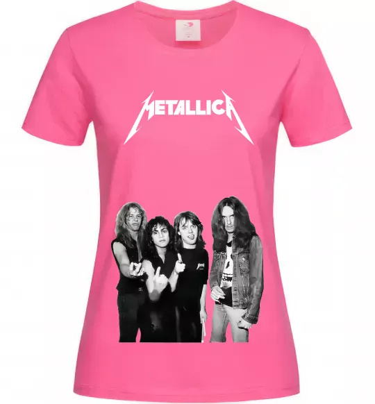 Жіноча футболка Металіка група Яскраво-рожевий фото