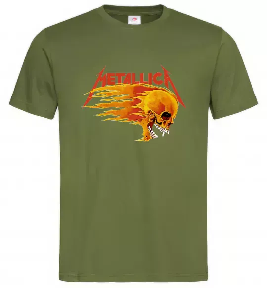 Чоловіча футболка Metallica fire skull Оливковий фото
