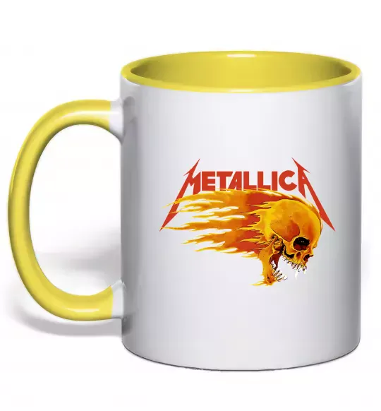 Чашка з кольоровою ручкою Metallica fire skull Сонячно жовтий фото