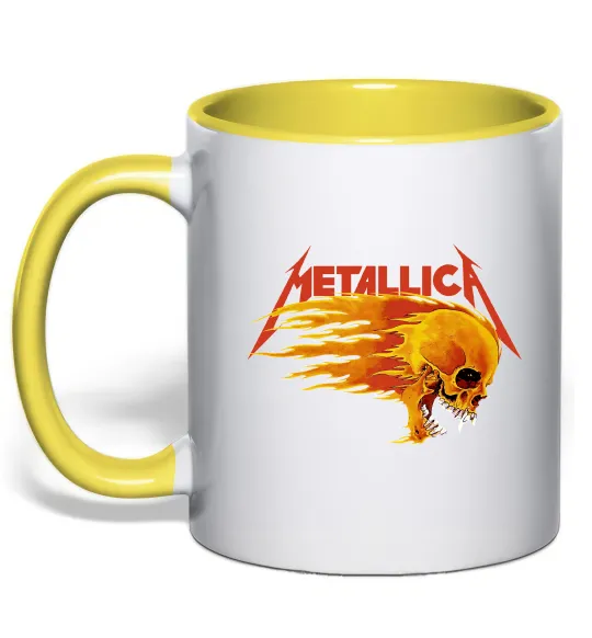 Чашка с цветной ручкой Metallica fire skull Лимонный фото
