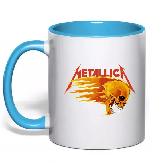 Чашка з кольоровою ручкою Metallica fire skull Блакитний фото