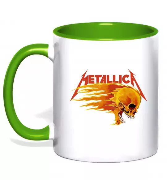 Чашка з кольоровою ручкою Metallica fire skull Зелений фото