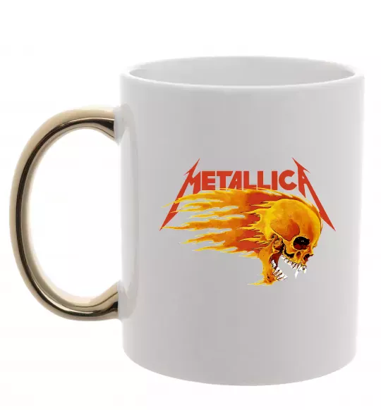 Чашка з кольоровою ручкою Metallica fire skull Золото фото