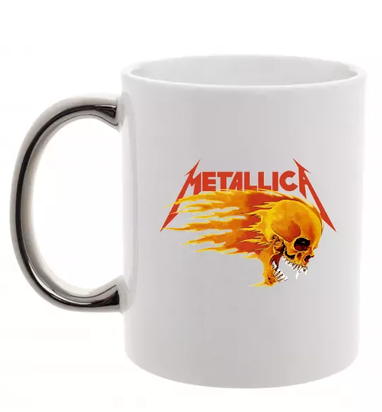 Чашка з кольоровою ручкою Metallica fire skull Срібло фото