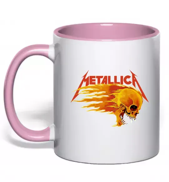 Чашка з кольоровою ручкою Metallica fire skull Ніжно рожевий фото