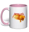Чашка з кольоровою ручкою Metallica fire skull Ніжно рожевий фото