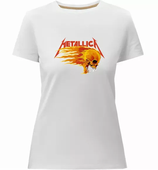 Жіноча преміум футболка Metallica fire skull Білий фото
