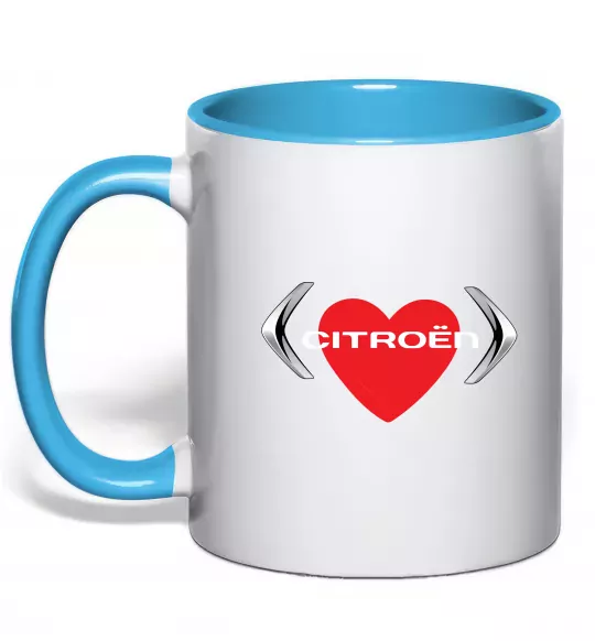 Чашка з кольоровою ручкою Citroen серце Блакитний фото