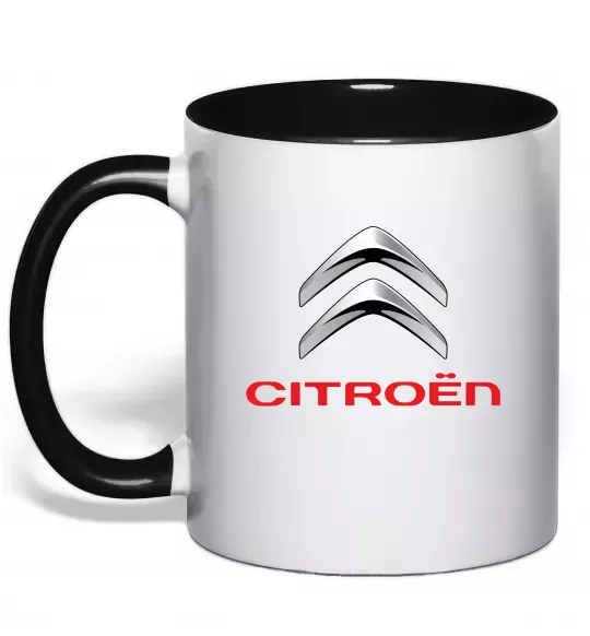 Чашка з кольоровою ручкою Citroen logo Чорний фото