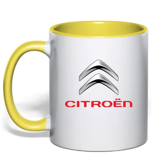 Чашка с цветной ручкой Citroen logo Лимонный фото