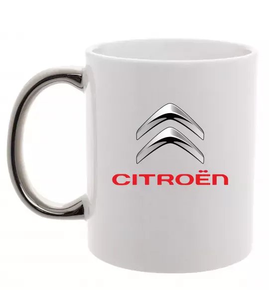Чашка з кольоровою ручкою Citroen logo Срібло фото