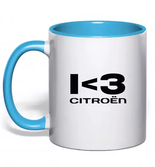 Чашка з кольоровою ручкою I <3 Citroen Блакитний фото