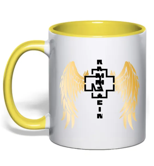 Чашка с цветной ручкой Rammstein wings Лимонный фото