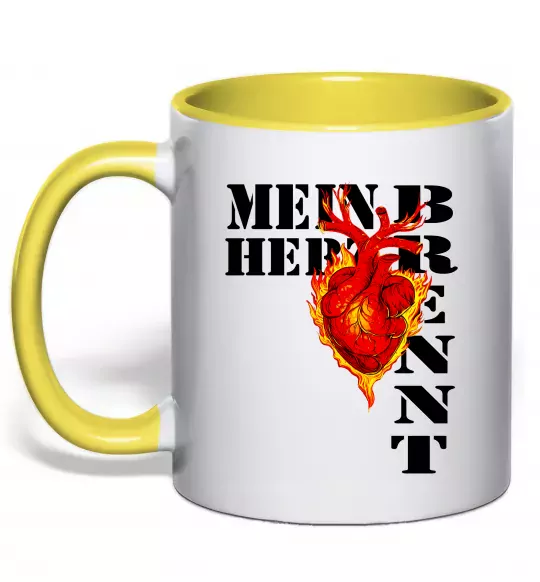 Чашка с цветной ручкой Mein Herz Brennt Солнечно желтый фото