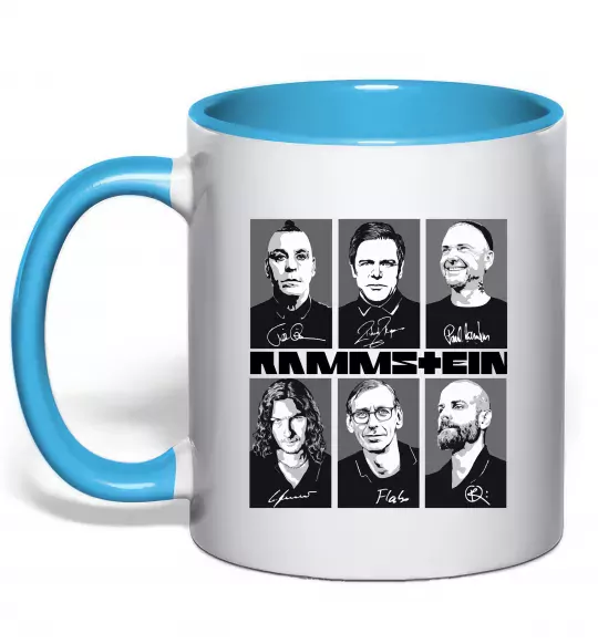 Чашка з кольоровою ручкою Rammstein autographs Блакитний фото