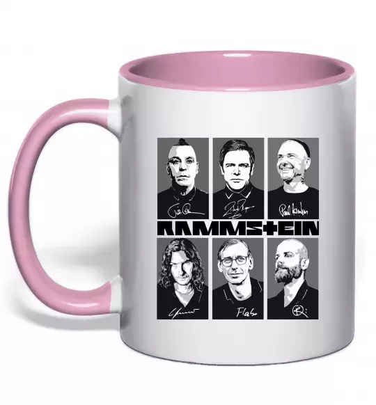 Чашка з кольоровою ручкою Rammstein autographs Ніжно рожевий фото