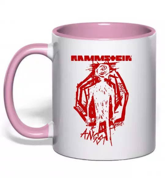 Чашка з кольоровою ручкою Rammstein Angst Ніжно рожевий фото