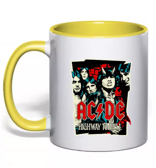 Чашка з кольоровою ручкою Highway to hell Сонячно жовтий фото