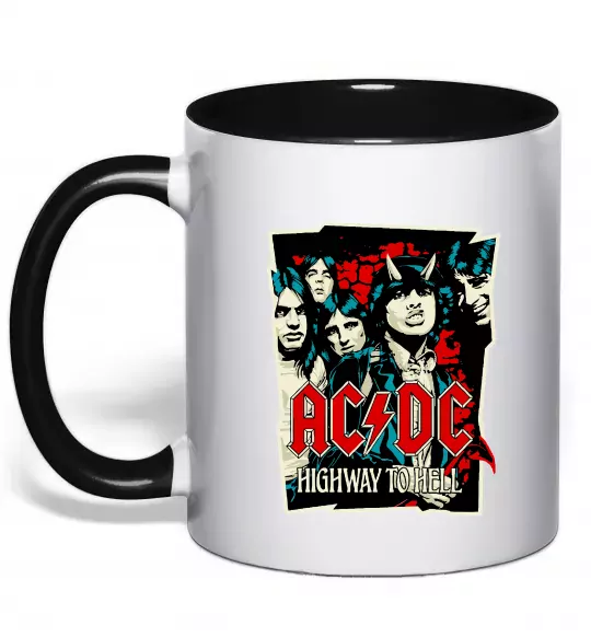 Чашка з кольоровою ручкою Highway to hell Чорний фото