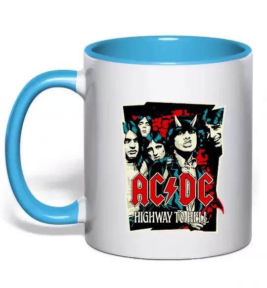 Чашка з кольоровою ручкою Highway to hell Блакитний фото