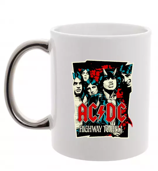 Чашка з кольоровою ручкою Highway to hell Срібло фото