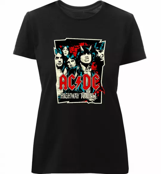 Женская премиум футболка Highway to hell Черный фото