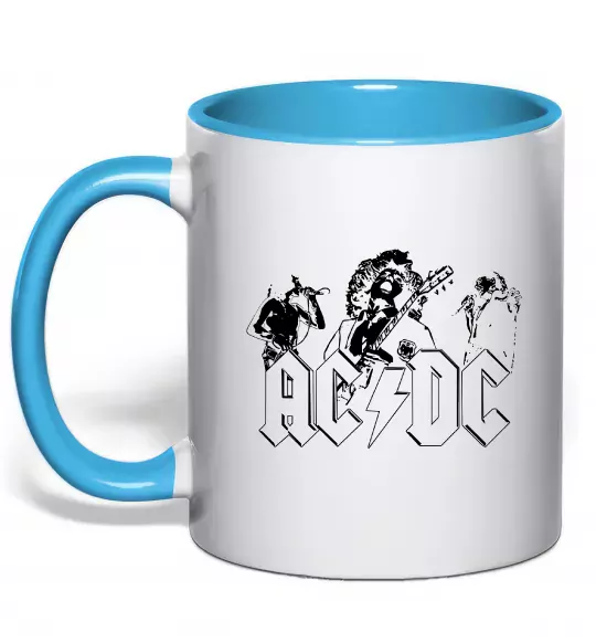 Чашка с цветной ручкой AC/DC група Голубой фото