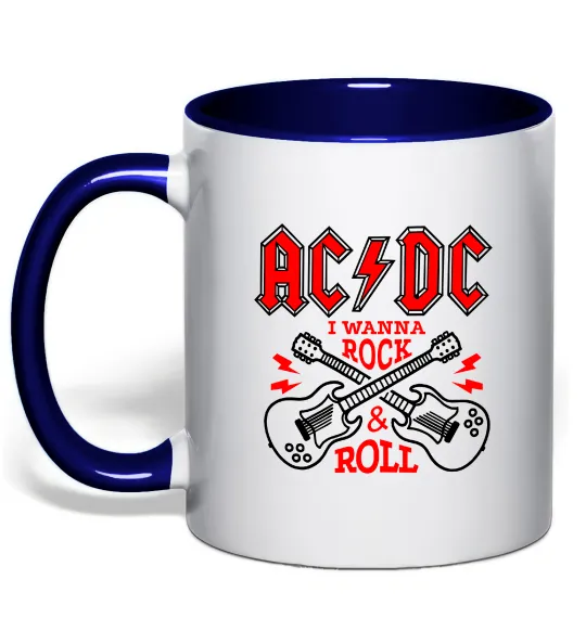 Чашка с цветной ручкой I wanna rock AC/DC Глубокий темно-синий фото