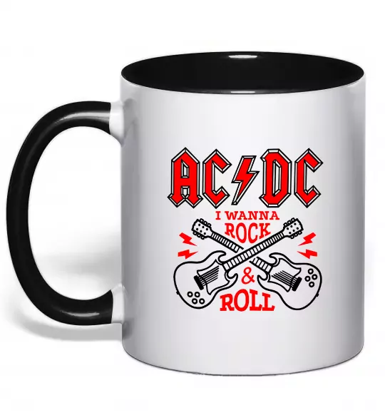 Чашка с цветной ручкой I wanna rock AC/DC Черный фото