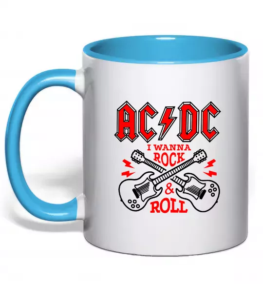 Чашка с цветной ручкой I wanna rock AC/DC Голубой фото