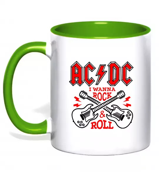 Чашка с цветной ручкой I wanna rock AC/DC Зеленый фото