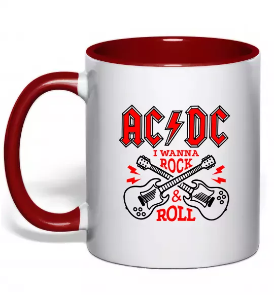 Чашка с цветной ручкой I wanna rock AC/DC Красный фото