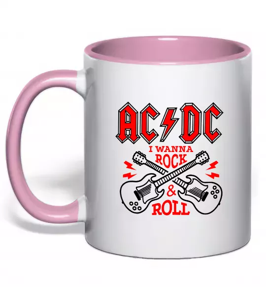 Чашка с цветной ручкой I wanna rock AC/DC Нежно розовый фото