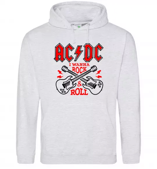 Чоловіча толстовка (худі) I wanna rock AC/DC Сірий меланж фото